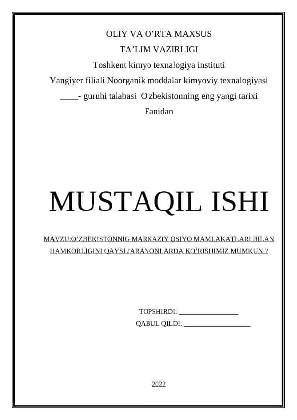 O’ZBEKISTONNIG MARKAZIY OSIYO MAMLAKATLARI BILAN HAMKORLIGINI QAYSI JARAYONLARDA KO’RISHIMIZ MUMKUN ?