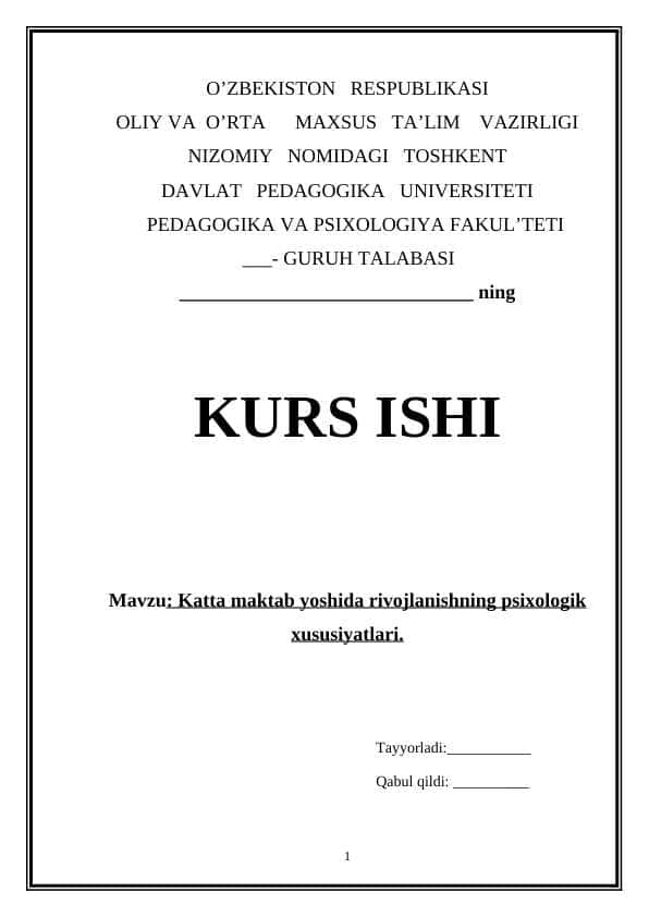 Katta maktab yoshida rivojlanishning psixologik xususiyatlari.