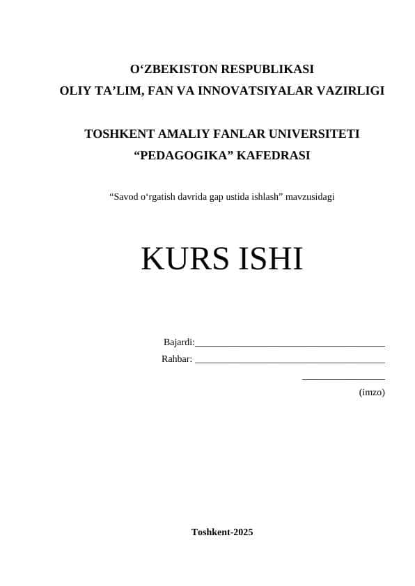 Savod oʻrgatish davrida gap ustida ishlash
