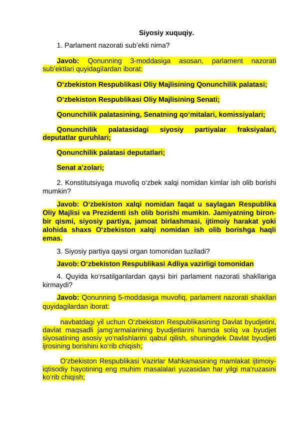 Argus savollari va javoblari(Siyosiy xuquqiy)