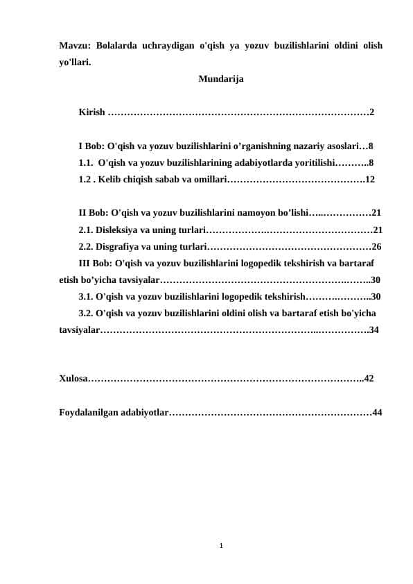 Bolalarda uchraydigan o'qish ya yozuv buzilishlarini oldini olish yo'llari.