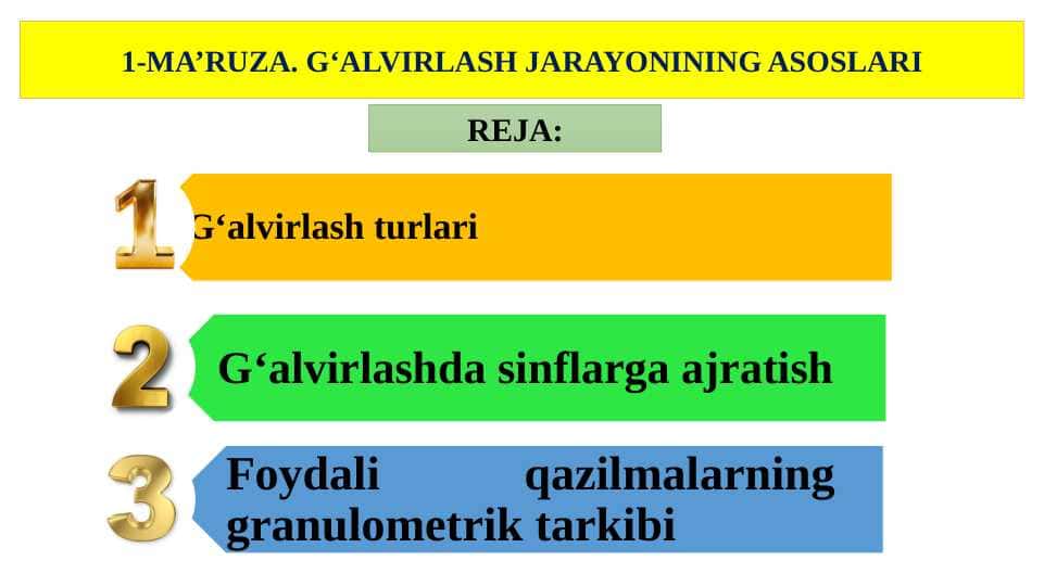 G‘ALVIRLASH JARAYONINING ASOSLARI
