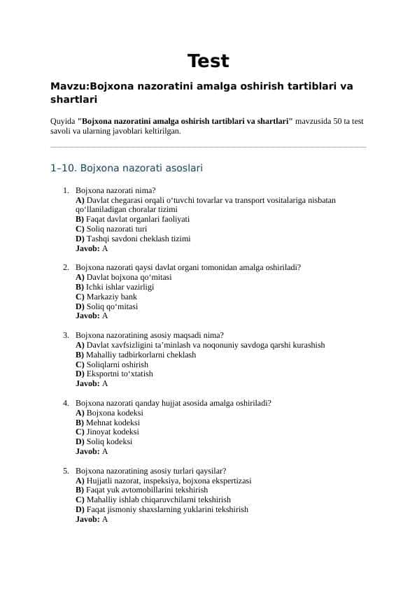 Mavzu:Bojxona nazoratini amalga oshirish tartiblari va shartlari