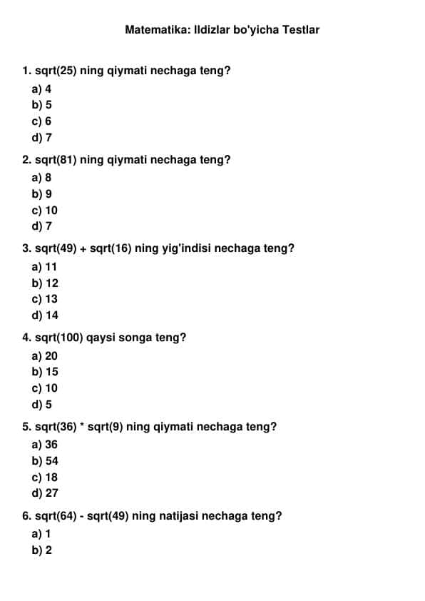 Matematika test