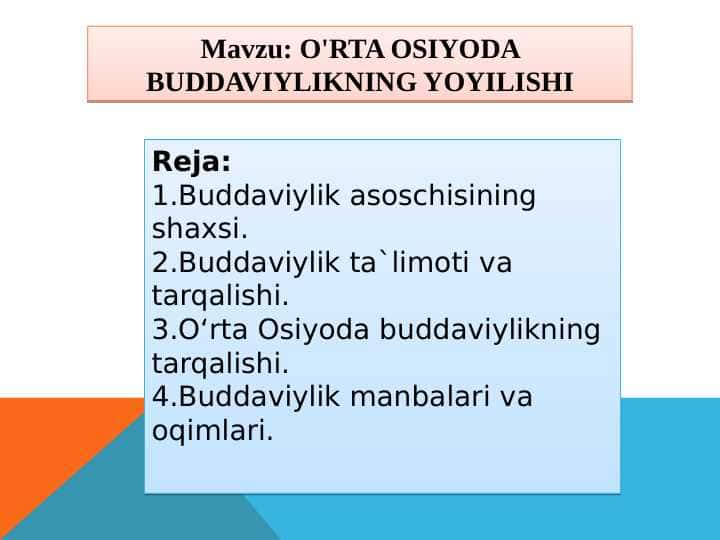 O'RTA OSIYODA BUDDAVIYLIKNING YOYILISHI