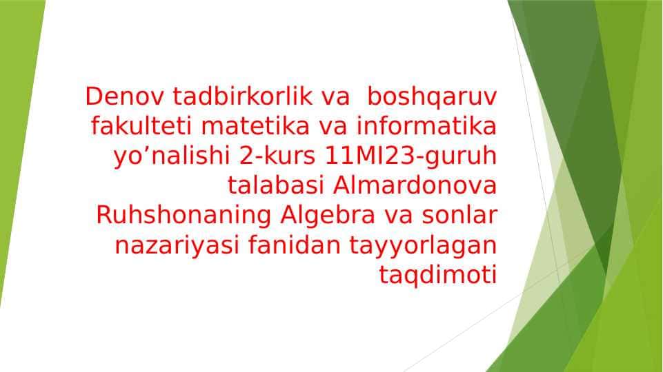 Ixtiyoriy modul bo'yicha berilgan n-darajali taqqoslamalar.Ixtiyoriy p tub son uchun Vilson teoremasi