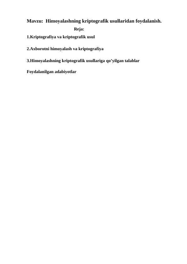 Himoyalashning kriptografik usullaridan foydalanish