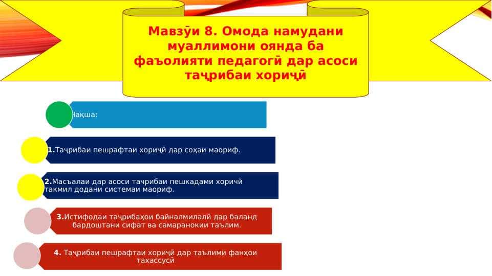 Омода намудани муаллимони оянда ба фаъолияти педагогӣ дар асоси таҷрибаи хориҷӣ