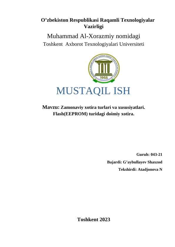 Zamonaviy xotira turlari va xususiyatlari. Flash(EEEPROM) turidagi doimiy xotira..docx