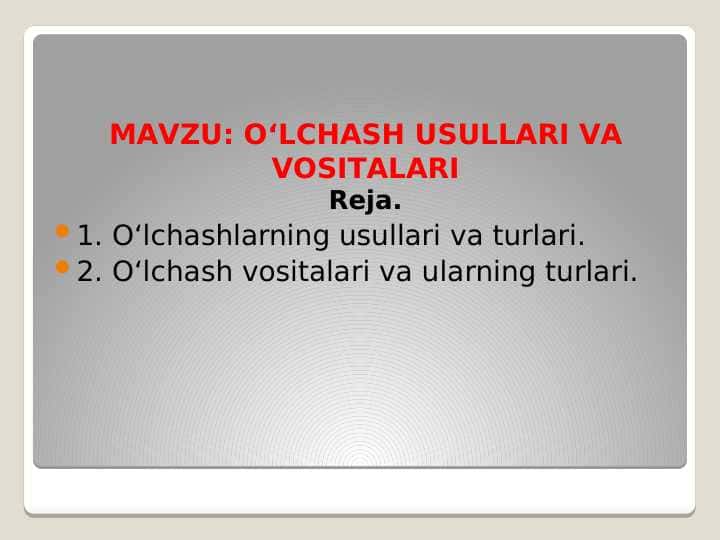 Oʻlchash usullari