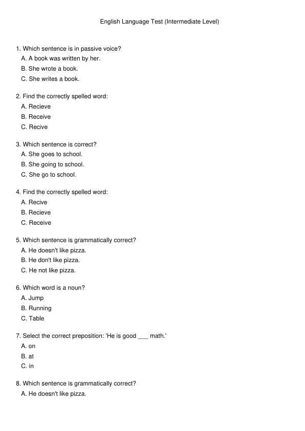 Ingliz tili test