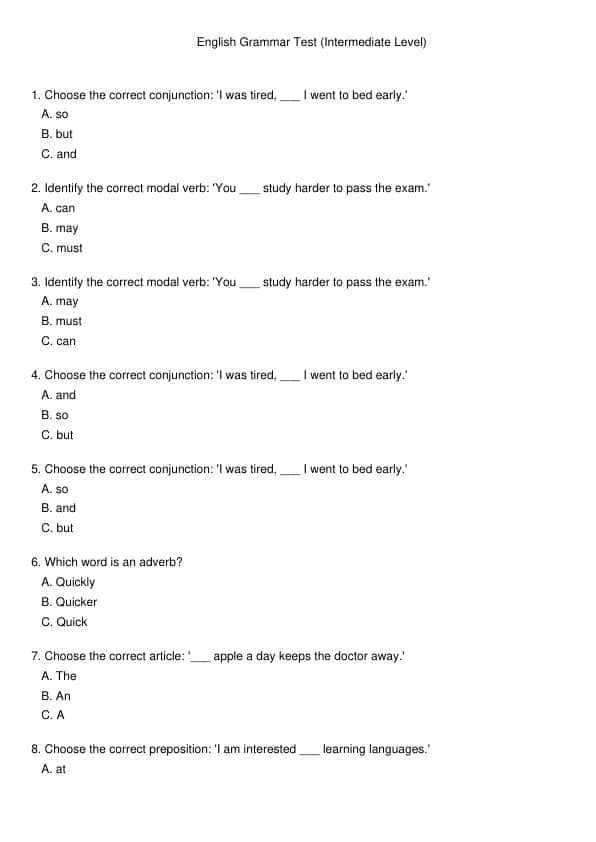 Ingliz tili fanidan test