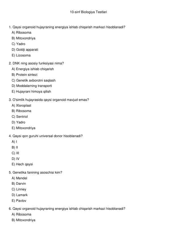 Biologiya test
