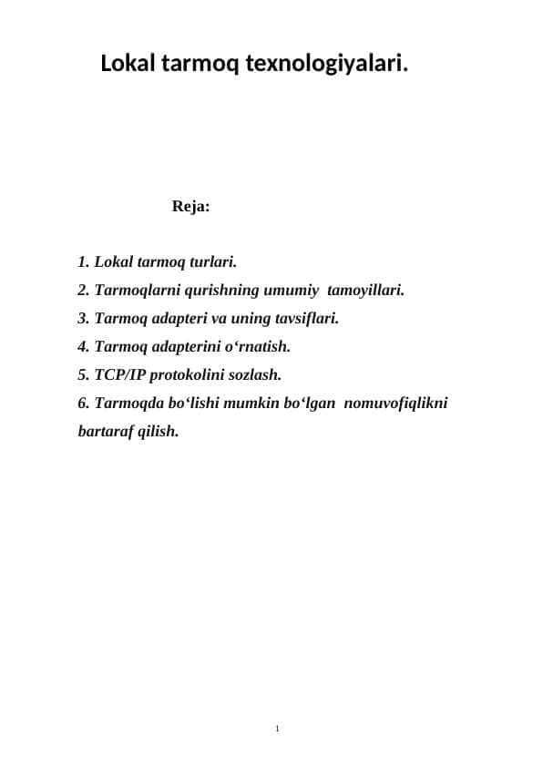 Lokal tarmoq texnologiyalari.