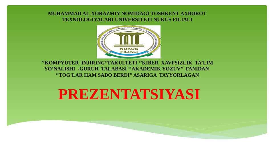 Holid Husayniyning Tog'lar ham sado beradi asariga taqdimot.