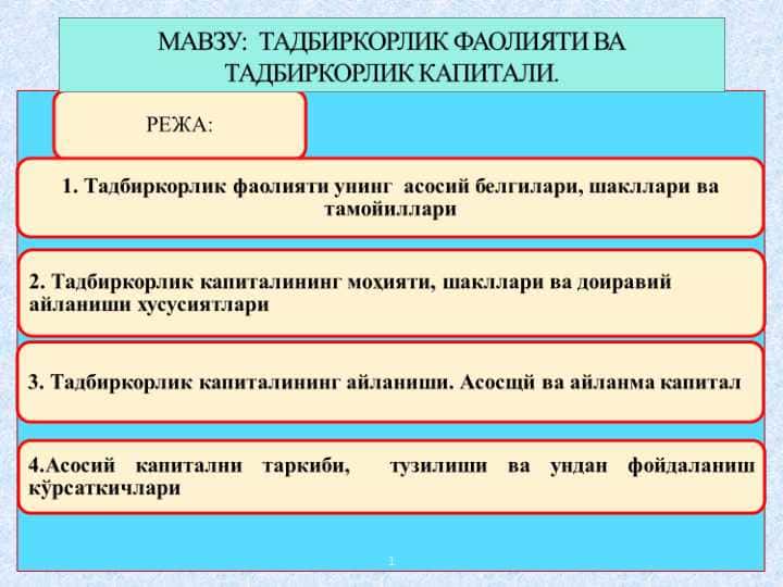 ТАДБИРКОРЛИК ФАОЛИЯТИ ВА ТАДБИРКОРЛИК КАПИТАЛИ