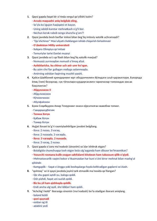 Argos davlat tili test savollari va javoblari