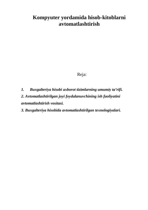 Kompyuter yordamida hisob-kitoblarni avtomatlashtirish