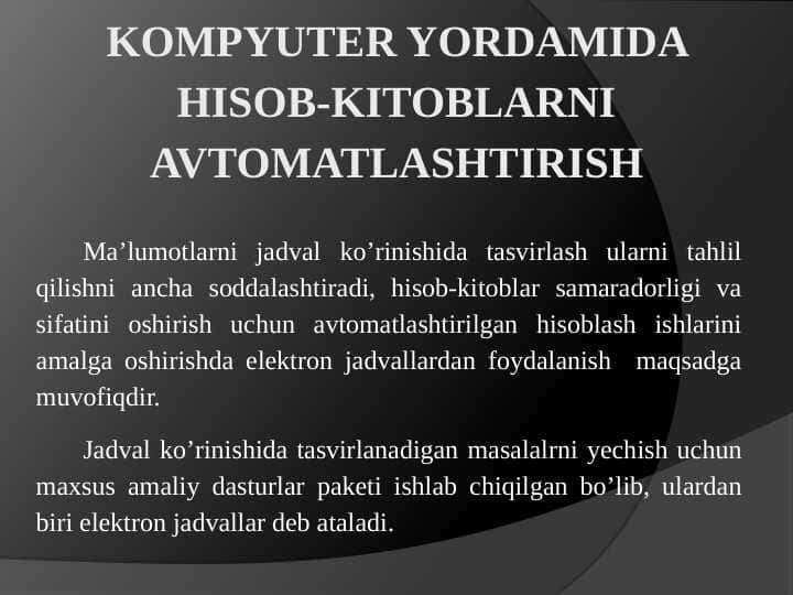 Kompyuter yordamida hisob-kitoblarni avtomatlashtirish
