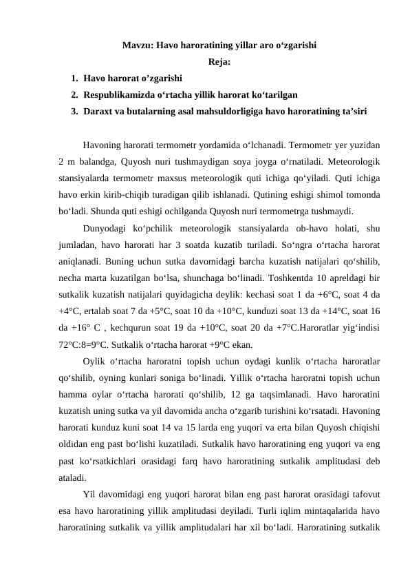 Havo haroratining yillar aro oʻzgarishi