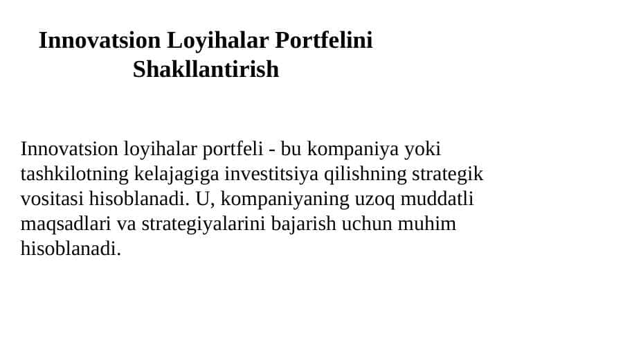 Innovatsion Loyihalar Portfelini Shakllantirish