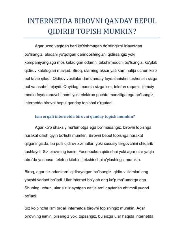 Internetda odamlarni bepul qidirib topish