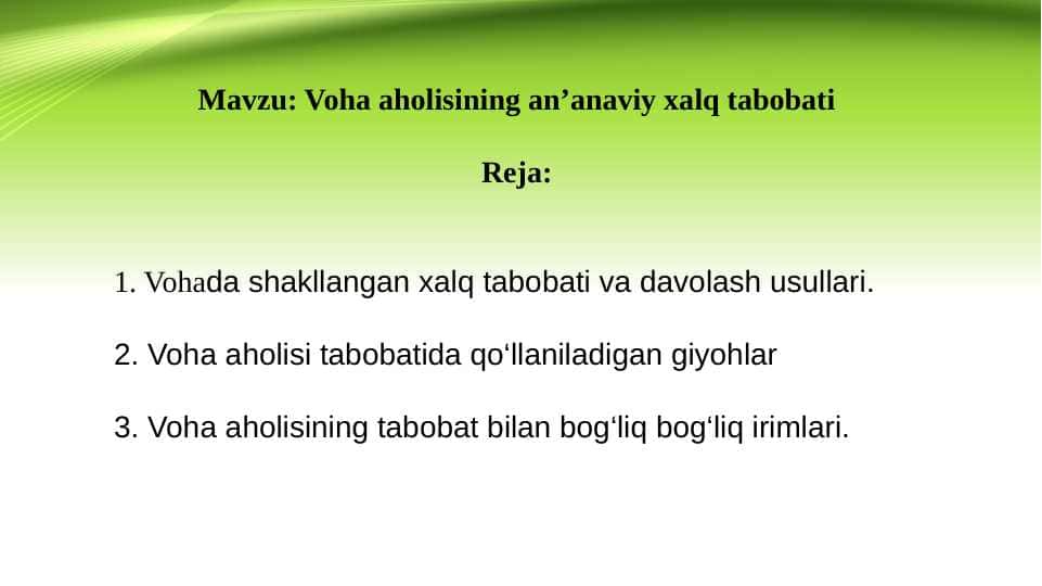 Voha aholisining an’anaviy xalq tabobati
