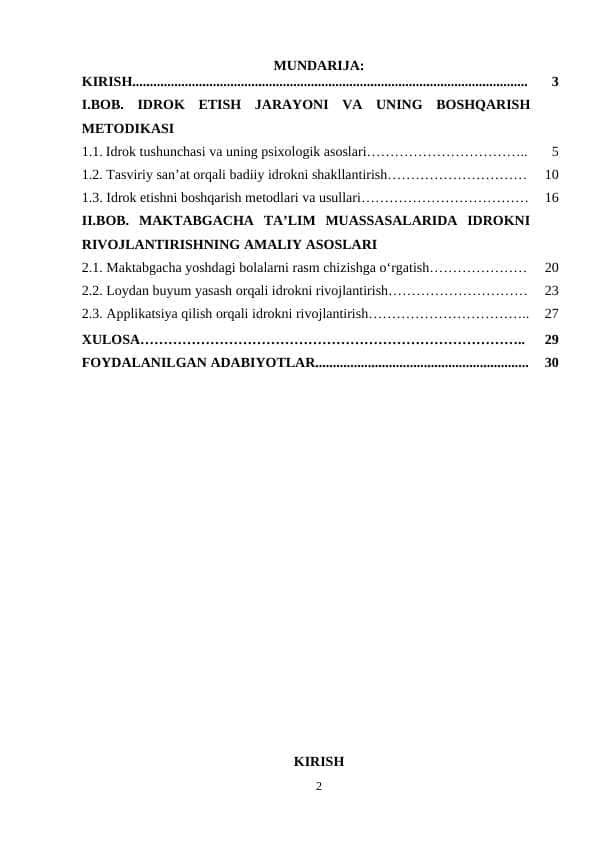 Idrok etishni boshqarish metodikasi.