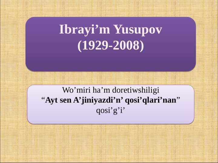 Ibrayi’m Yusupov (1929-2008) Wo’miri ha’m doretiwshiligi “Ayt sen A’jiniyazdi’n’ qosi’qlari’nan” qosi’g’i’