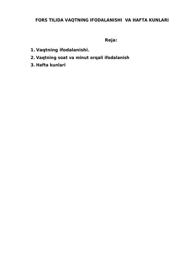 FORS TILIDA VAQTNING IFODALANISHI VA HAFTA KUNLARI