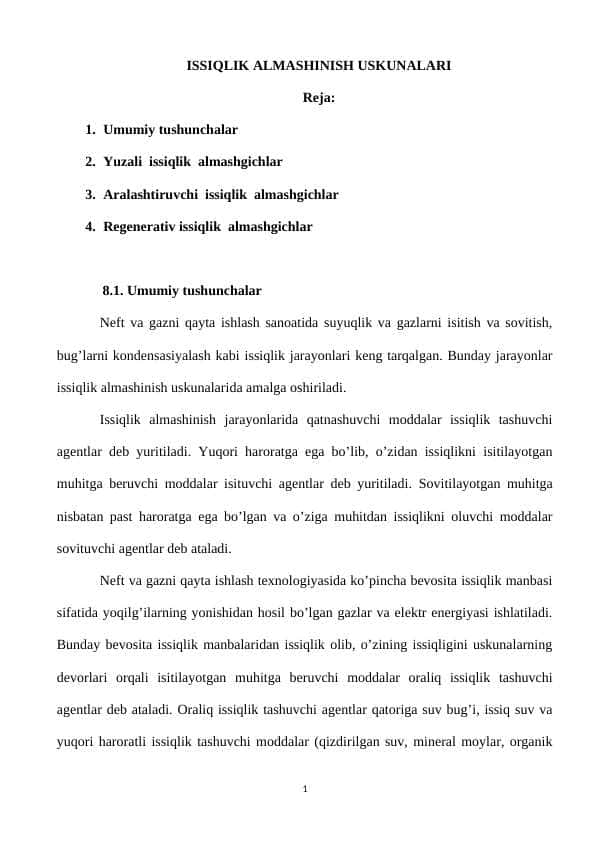 ISSIQLIK ALMASHINISH USKUNALARI