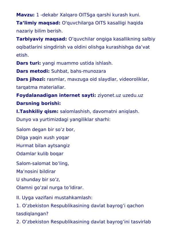 1 -dekabr Хalqaro OITSga qarshi kurash kuni
