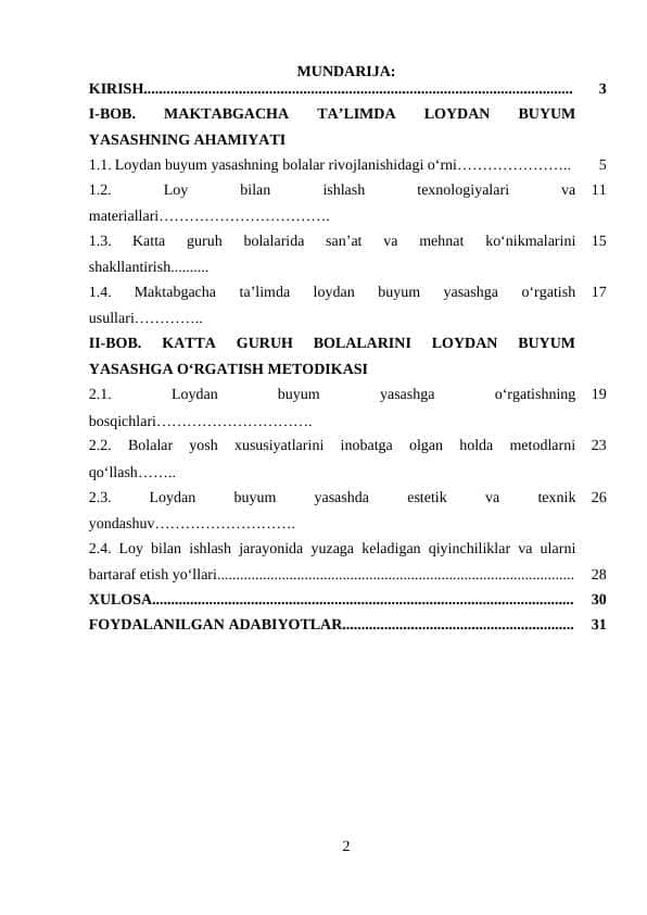 Katta guruhda loydan buyum yasashga o‘rgatish