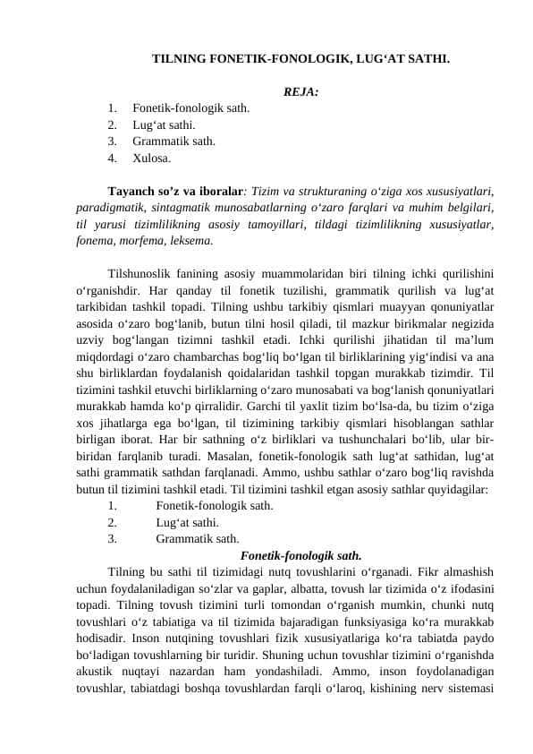 TILNING FONETIK-FONOLOGIK, LUG‘AT SATHI