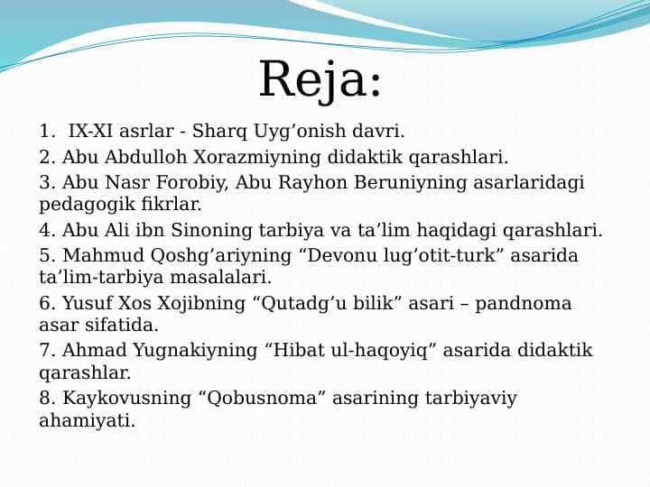 IX-XI asrlar - Sharq Uyg’onish davri