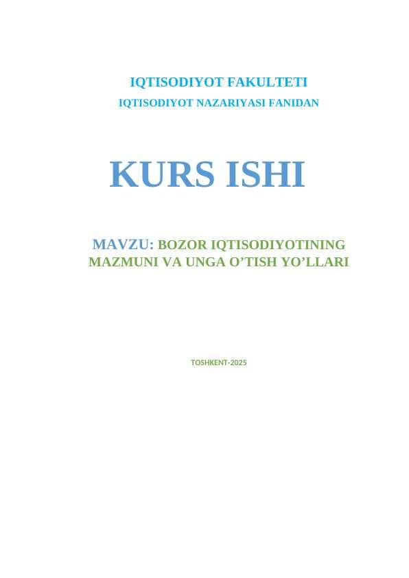 Bozor iqtisodiyotining mazmuni