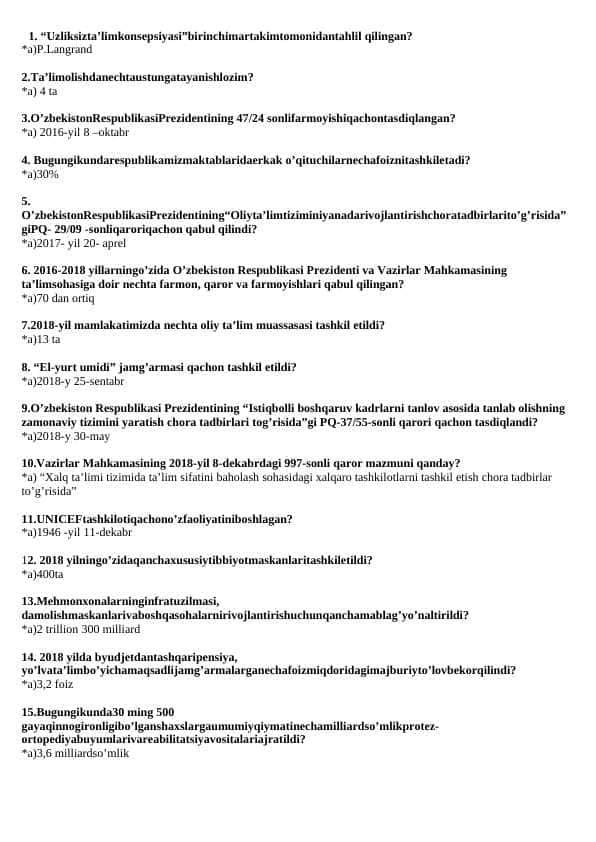 pedagogika fanidan test savollari javobi bilan