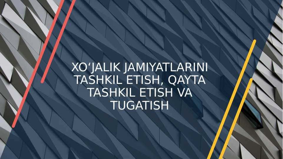 Xo'jalik jamiyatlarini tashkil etish, qayta tashkil etish va tugatish