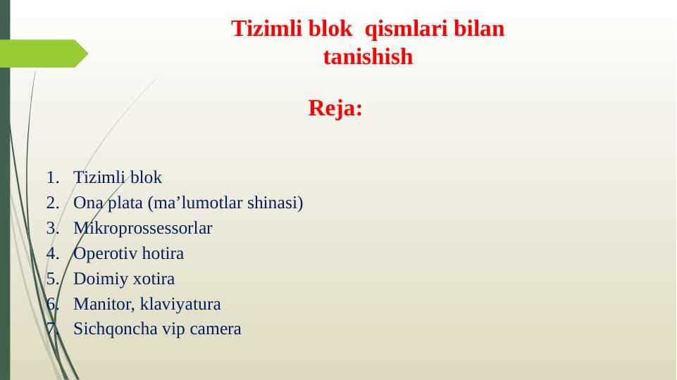 Tizimli blok qismlari bilan tanishish