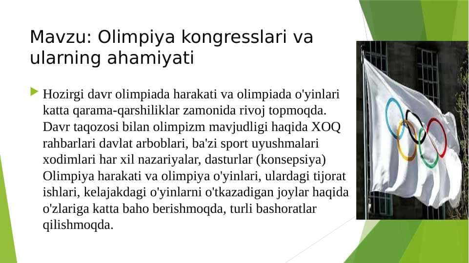 Olimpiya kongresslari va ularning ahamiyati