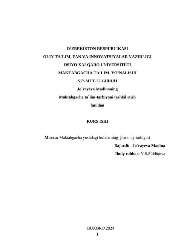 Maktabgacha yoshdagi bolalarning jismoniy tarbiyasi