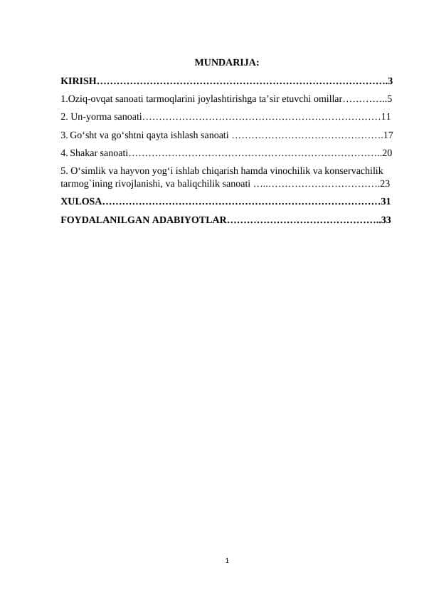 “O`zbekistonning oziq-ovqat sanoati tarmoqlar geografiyasi”