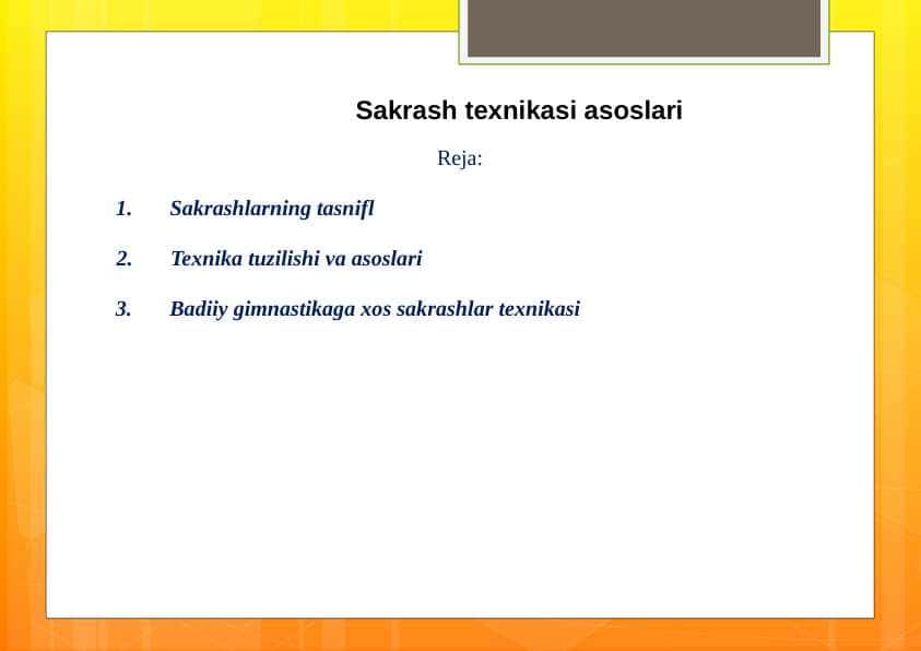 Sakrash texnikasi asoslari