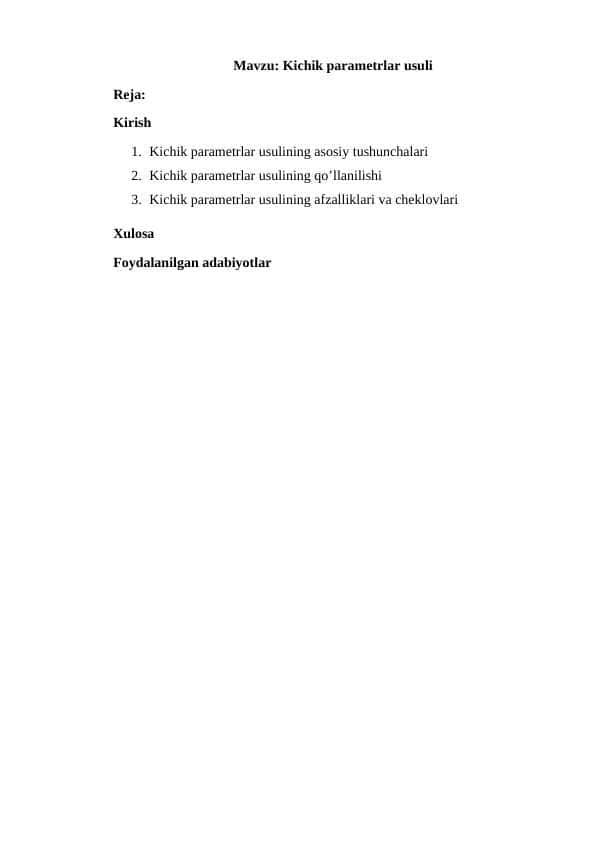 Kichik parametrlar usuli