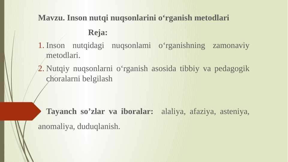 Inson nutqi nuqsonlarini o‘rganish metodlari (72 betli)