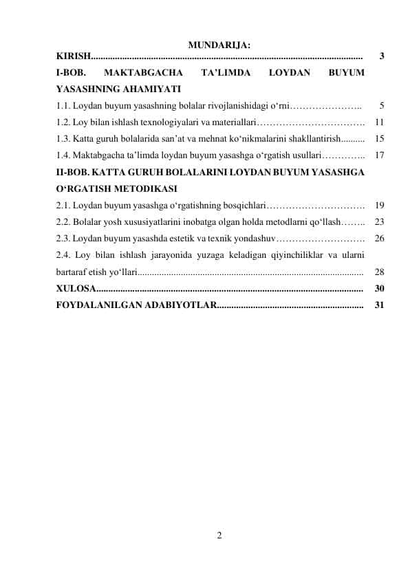 Katta guruhda loydan buyum yasashga o‘rgatish