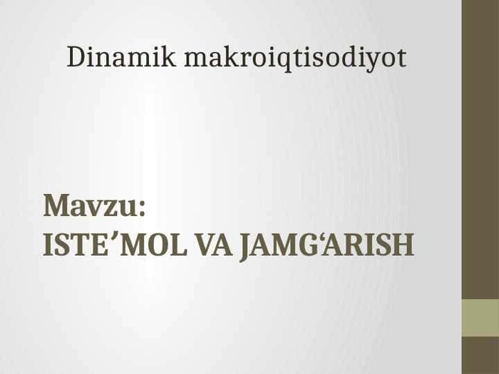ISTEʼMOL VA JAMG‘ARISH
