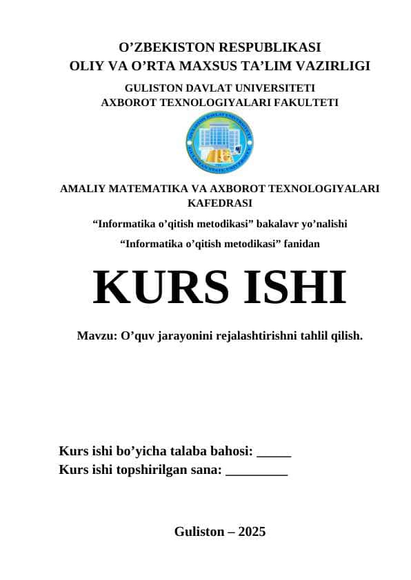 O’quv jarayonini rejalashtirishni tahlil qilish