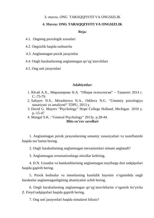 ONG TARAQQIYOTI VA ONGSIZLIK