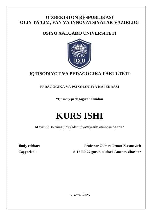 Bolaning jinsiy identifikatsiyasida ota-onaning roli